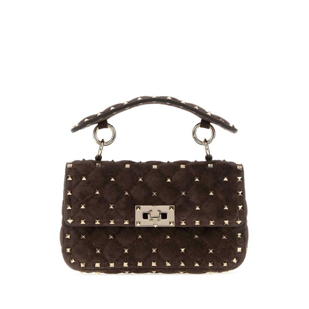 Valentino Garavani Women Brown Suede Rockstud Handbag